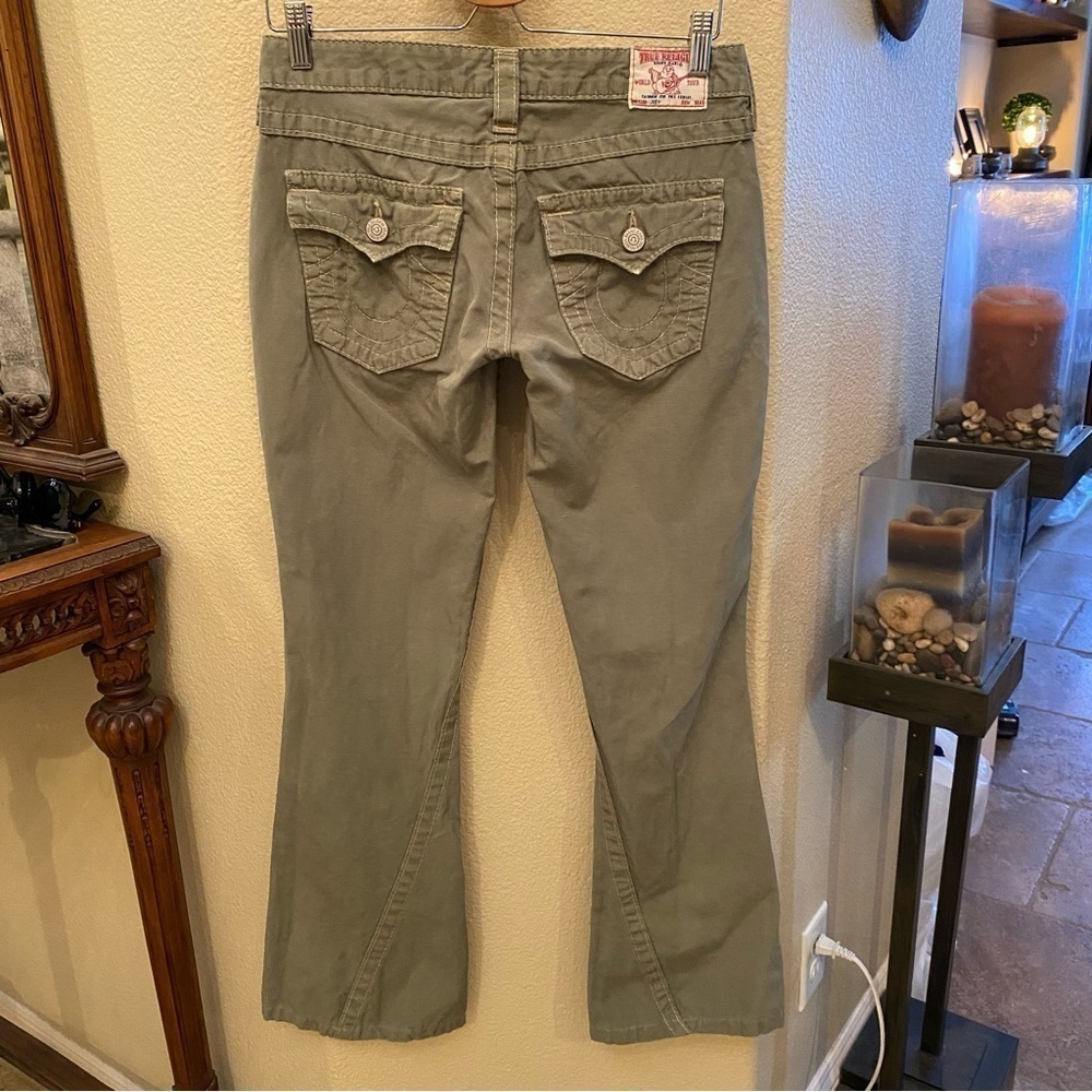 TRUE RELIGION Women Olive Linen Blend Joey Jeans Size 27-Made in USA